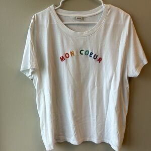 Pimkie short sleeve T-shirt, white with multicolor embroidery my heart XL
